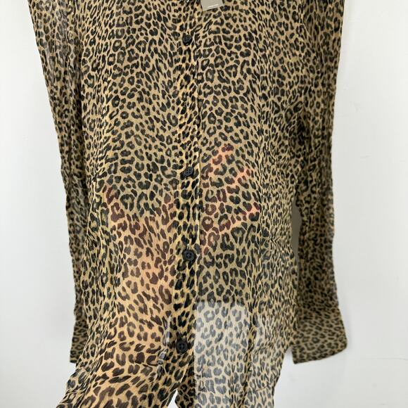 J.Crew Sheer Leopard Print Shirt Crinkle Chiffon Cupro Blouse Brown US 4 NWT - Picture 7 of 11
